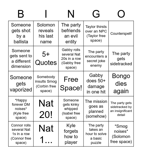 Smog's Sonorous Sonnet Ft. Gabby and Connor! Bingo Card