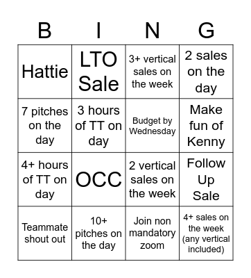 Sales Bingo Card