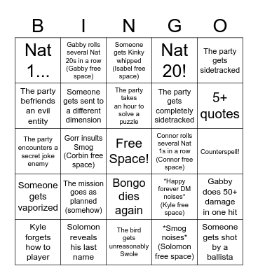 Smog's Sonorous Sonnet Ft. Gabby and Connor! Bingo Card