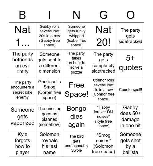 Smog's Sonorous Sonnet Ft. Gabby and Connor! Bingo Card