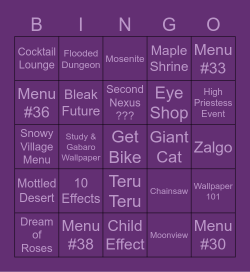 Yume 2kki Bingo Card