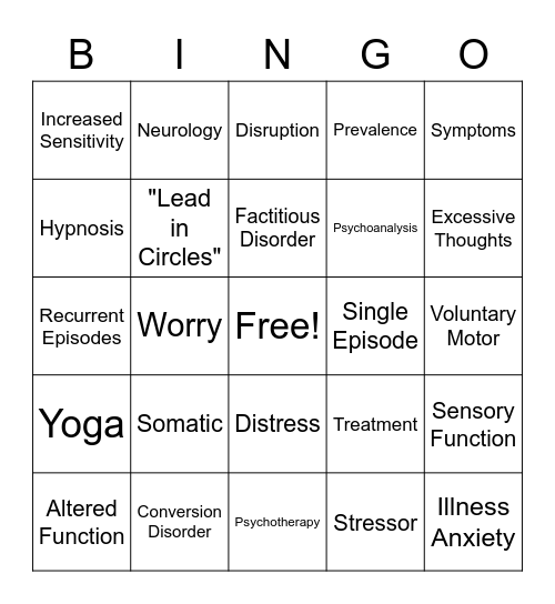 Somatic Disorders Bingo Card