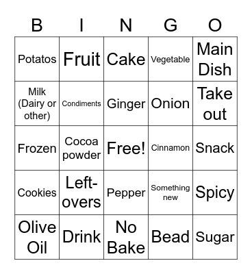 Food Bingo Card