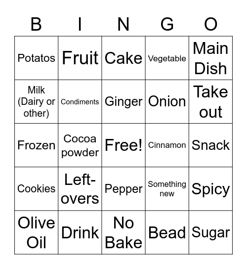 Food Bingo Card