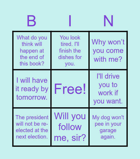 WILL EXAMPLES Bingo Card