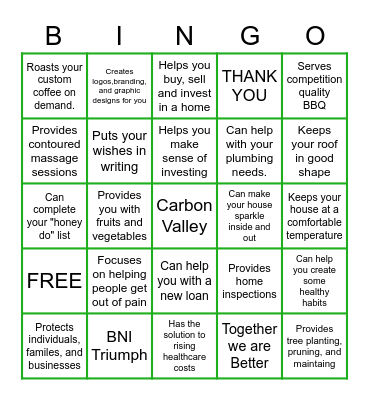 BNI Triumph Bingo Card