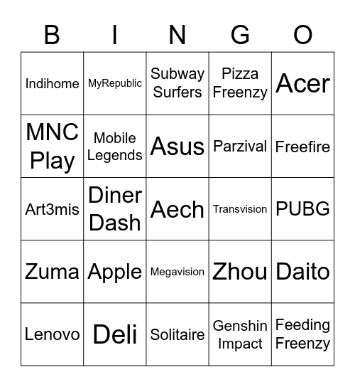 Jongin Bingo Card