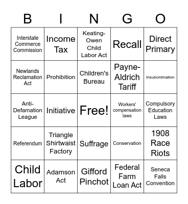 Progressivism Bingo Card