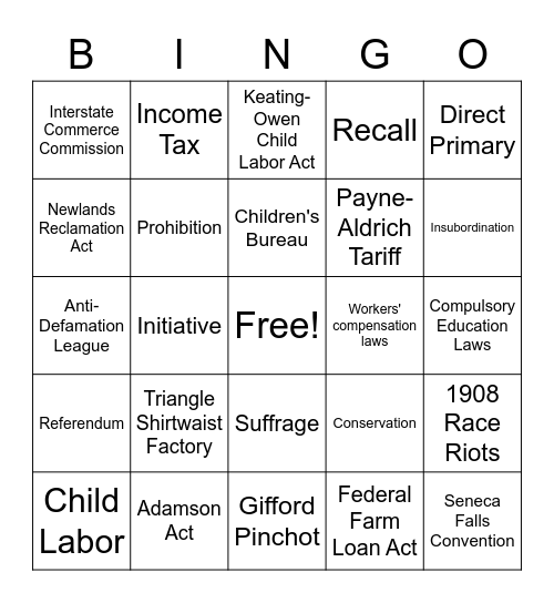 Progressivism Bingo Card