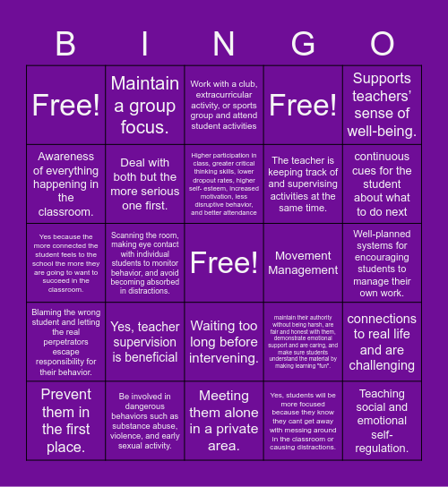 Maintaining a Good Learning Environment Bingo Card