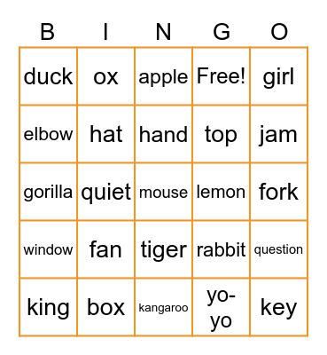 Phonics 1 Bingo Card