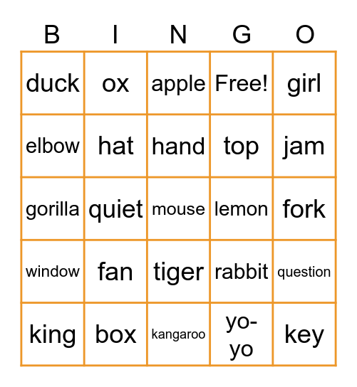 Phonics 1 Bingo Card