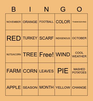 ASL Fall Bingo Card