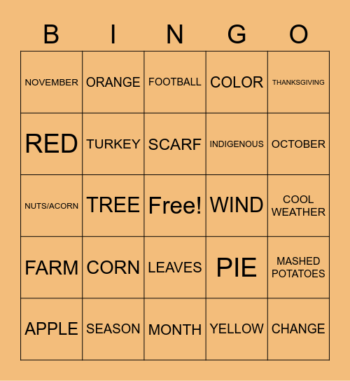 ASL Fall Bingo Card