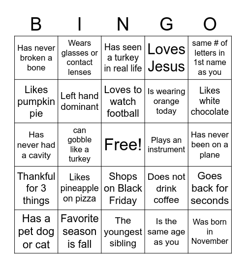 FRIENDSGIVING Bingo Card