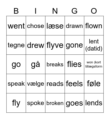 Irregular verbs Bingo Card