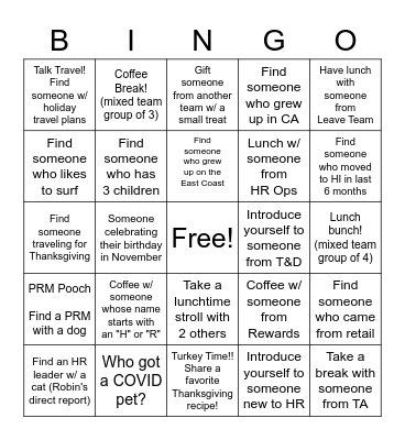 Getting to Know HR Bingo Card