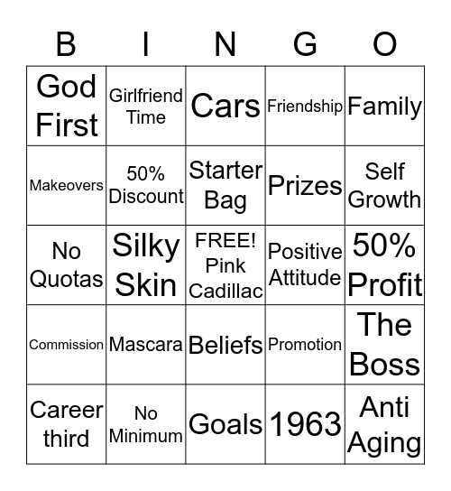 Mary Kay Bingo Card