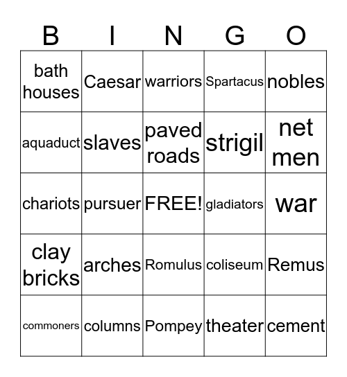 Ancient Rome Bingo Card
