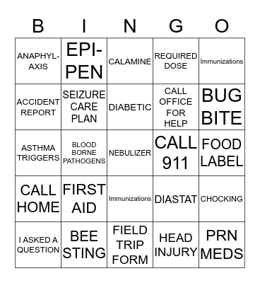 HEALTH INSERVICE BINGO Card