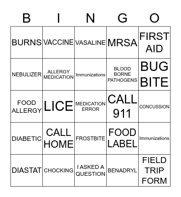 HEALTH INSERVICE BINGO Card