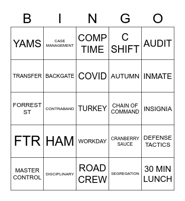 PRISON Bingo Card