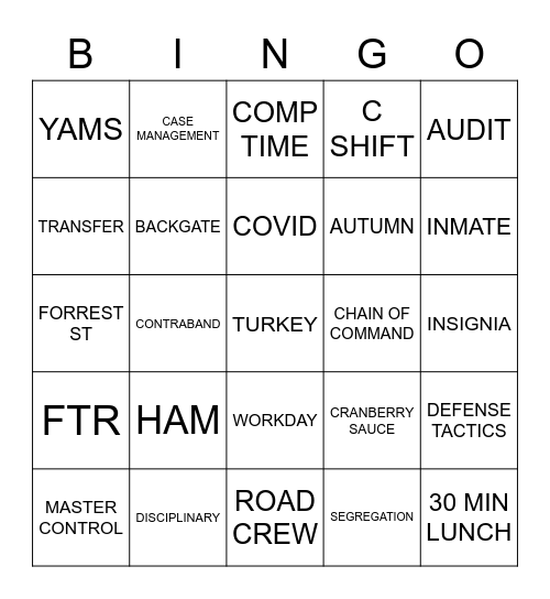 PRISON Bingo Card