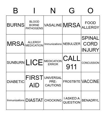 HEALTH INSERVICE BINGO Card