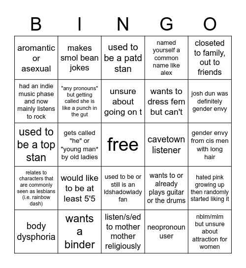 transmasc bingo Card