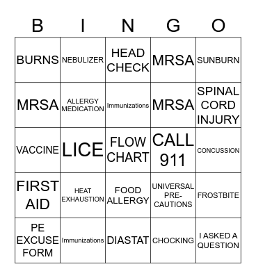 HEALTH INSERVICE BINGO Card