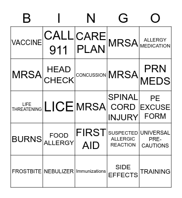 HEALTH INSERVICE BINGO Card