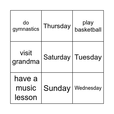 My week Bingo Card