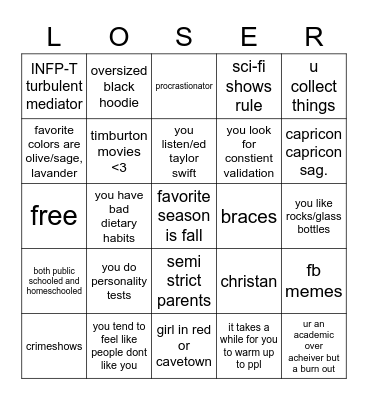 how much are similar are we<3 Bingo Card