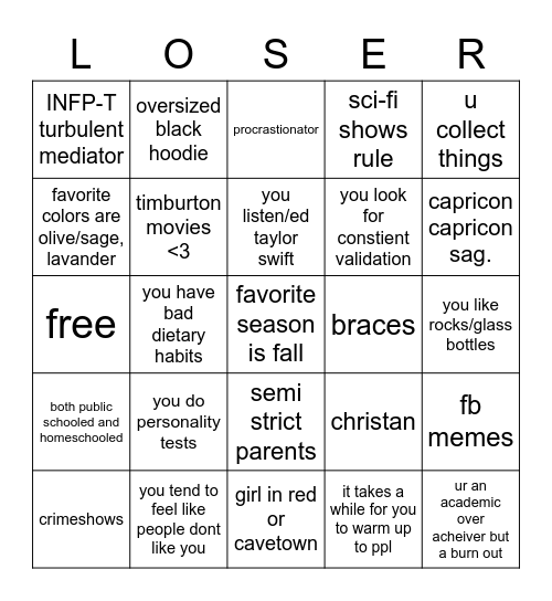 how much are similar are we<3 Bingo Card