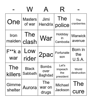 WAR Bingo Card