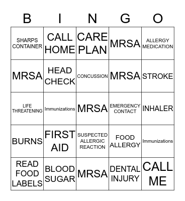 HEALTH INSERVICE BINGO Card