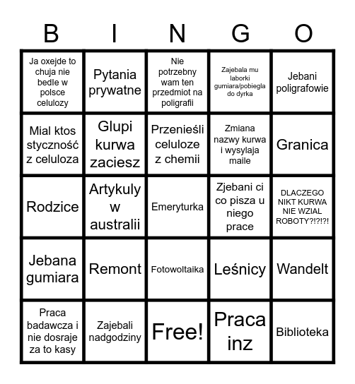 Jebanie poligrafow Bingo Card