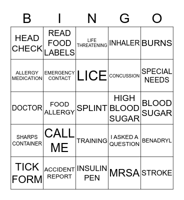 HEALTH INSERVICE BINGO Card