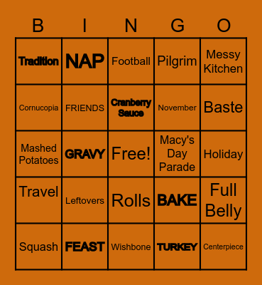 Thanksgiving BINGO Card