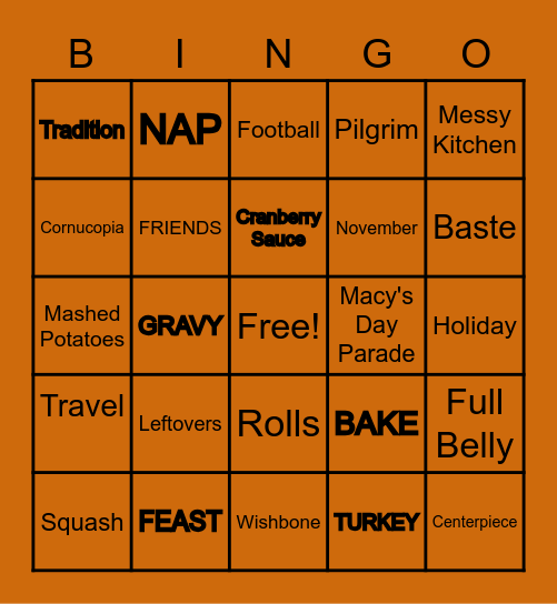 Thanksgiving BINGO Card