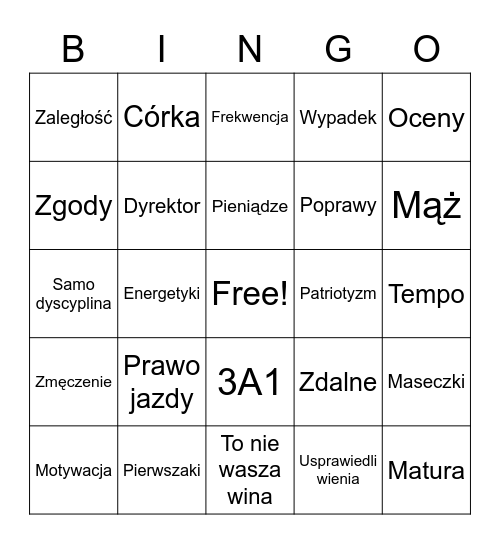 Matma Bingo Card