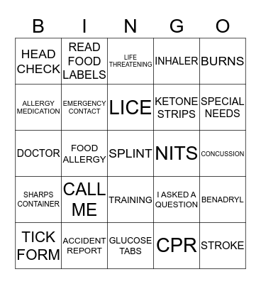HEALTH INSERVICE BINGO Card