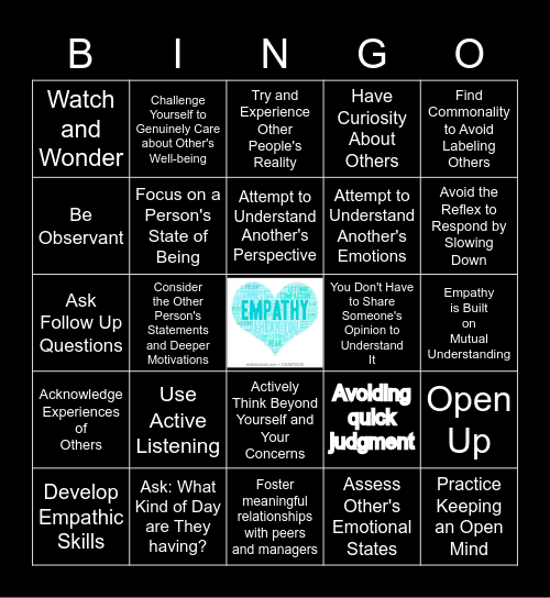 Empathy Bingo Card