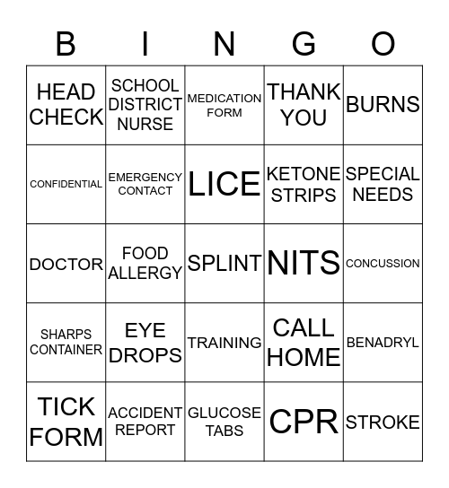 HEALTH INSERVICE BINGO Card