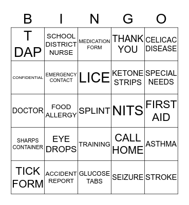 HEALTH INSERVICE BINGO Card