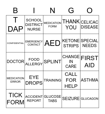 HEALTH INSERVICE BINGO Card
