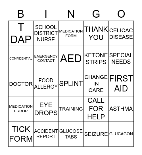 HEALTH INSERVICE BINGO Card