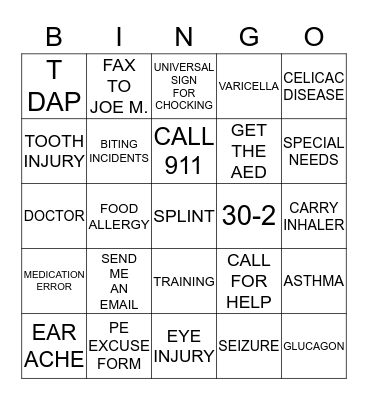 HEALTH INSERVICE BINGO Card