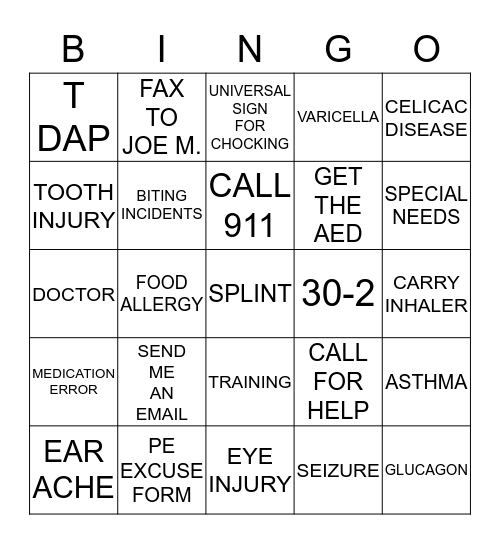 HEALTH INSERVICE BINGO Card