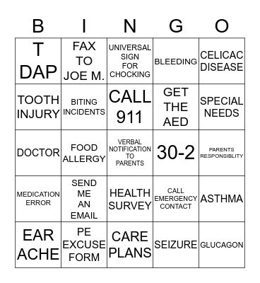 HEALTH INSERVICE BINGO Card